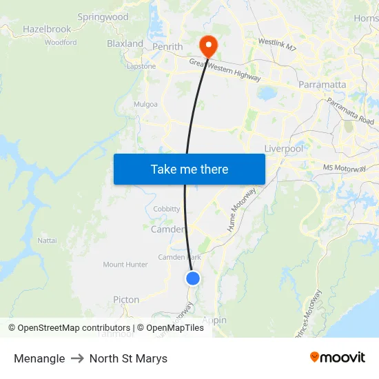 Menangle to North St Marys map