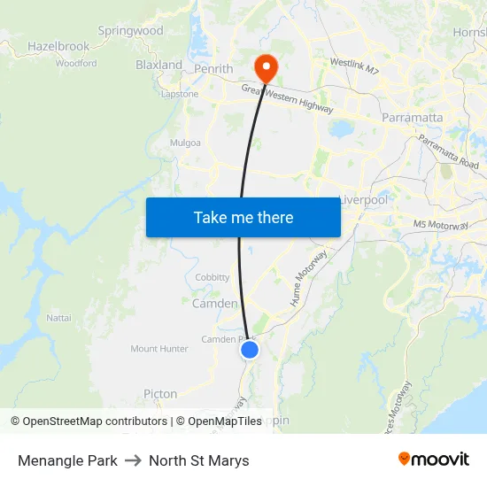 Menangle Park to North St Marys map
