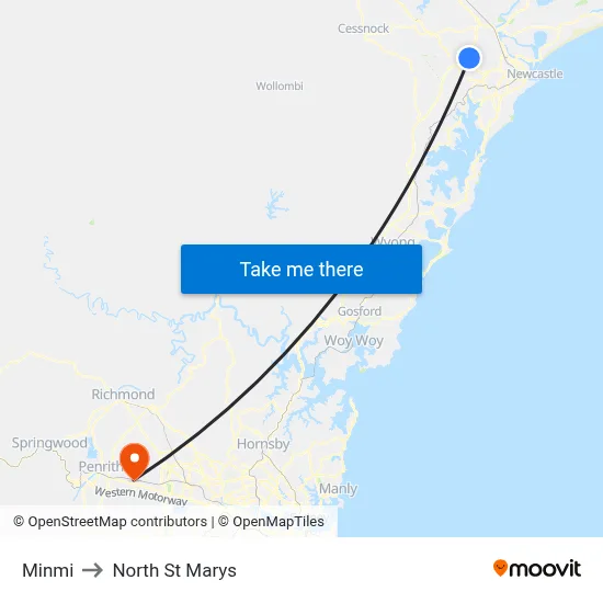 Minmi to North St Marys map