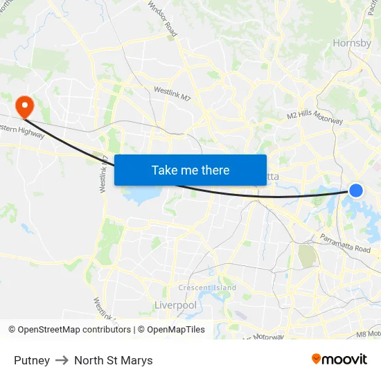 Putney to North St Marys map