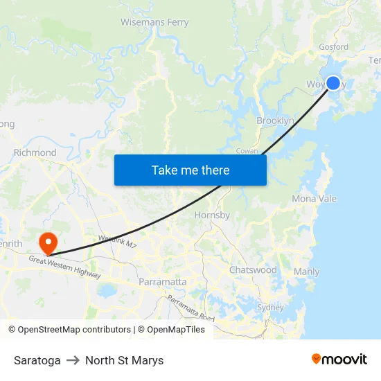 Saratoga to North St Marys map