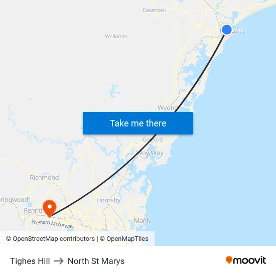Tighes Hill to North St Marys map