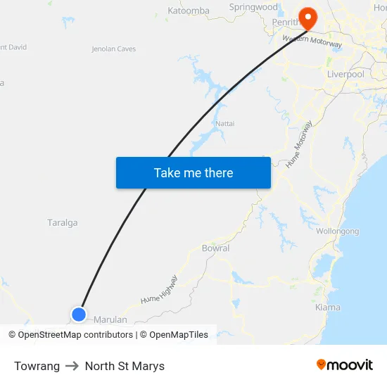 Towrang to North St Marys map