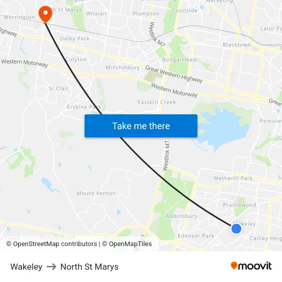Wakeley to North St Marys map