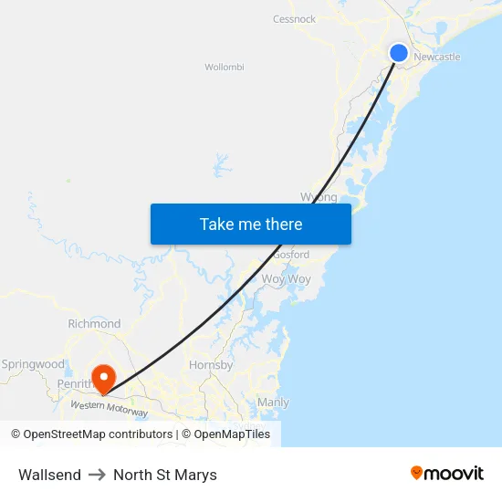 Wallsend to North St Marys map