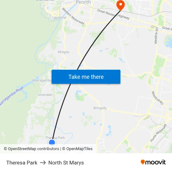 Theresa Park to North St Marys map