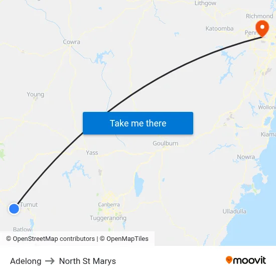 Adelong to North St Marys map