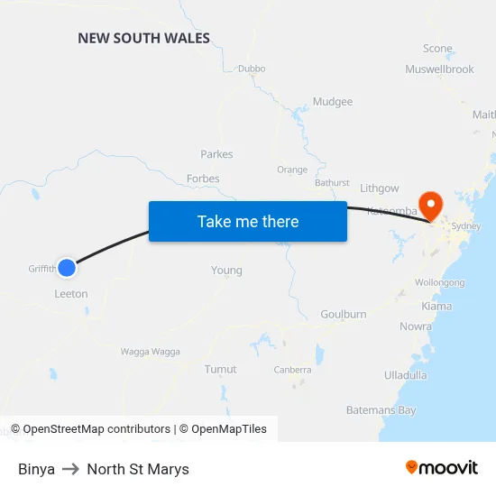 Binya to North St Marys map
