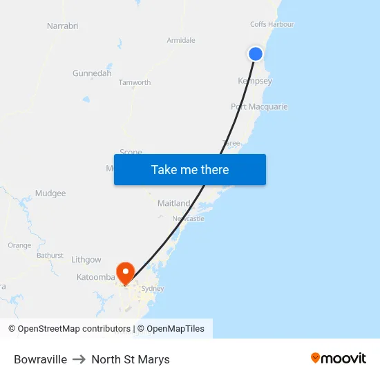 Bowraville to North St Marys map