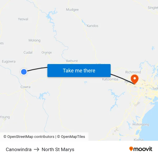 Canowindra to North St Marys map
