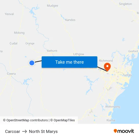 Carcoar to North St Marys map