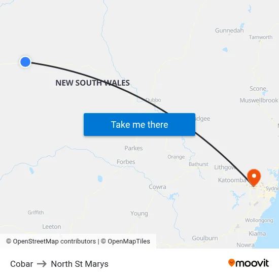 Cobar to North St Marys map