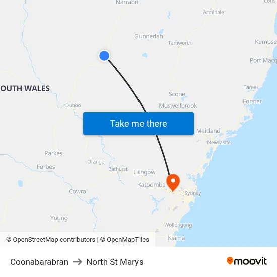 Coonabarabran to North St Marys map