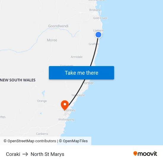 Coraki to North St Marys map