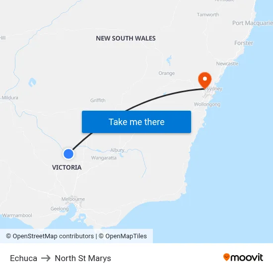 Echuca to North St Marys map