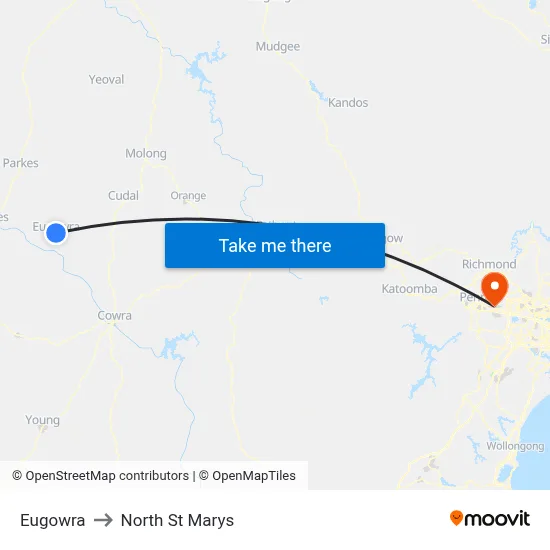 Eugowra to North St Marys map