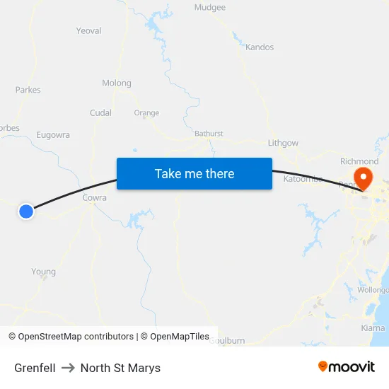 Grenfell to North St Marys map