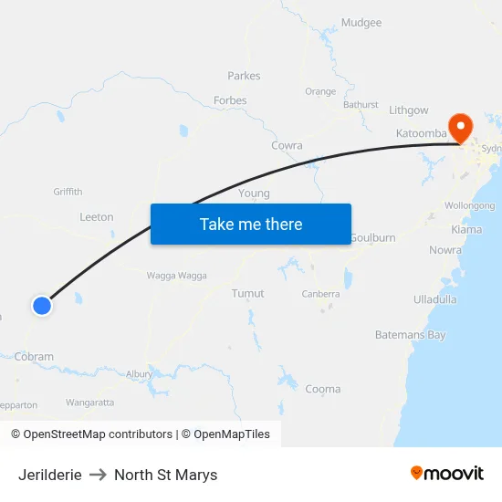 Jerilderie to North St Marys map
