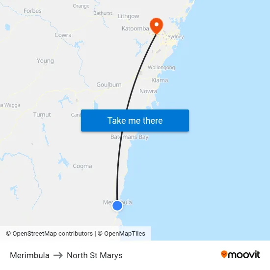 Merimbula to North St Marys map