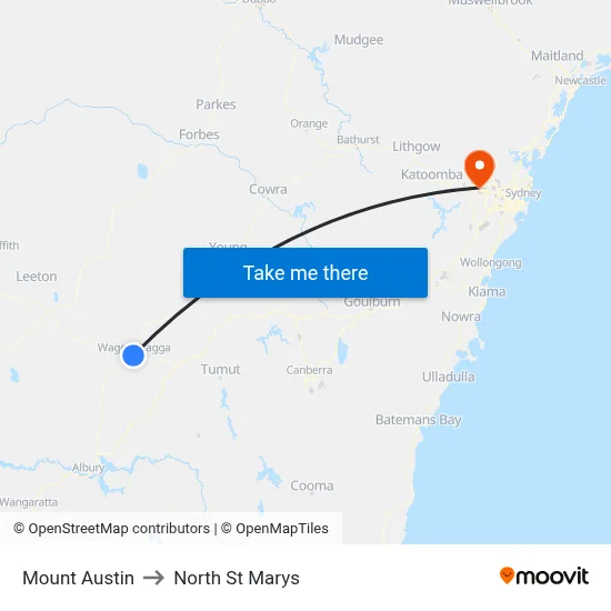 Mount Austin to North St Marys map
