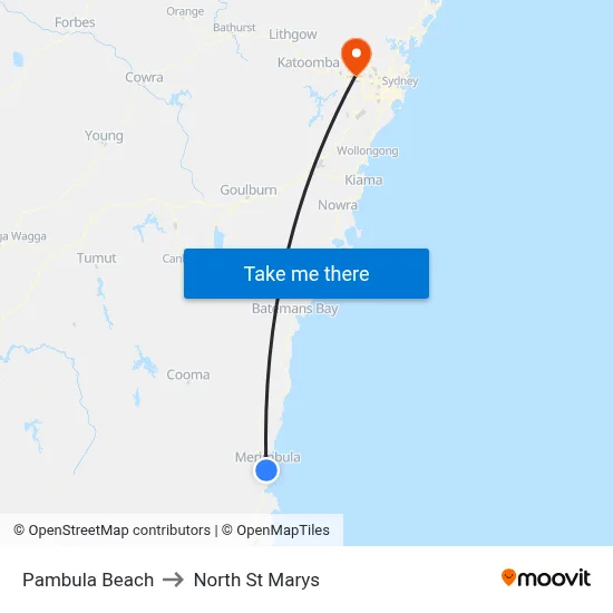 Pambula Beach to North St Marys map