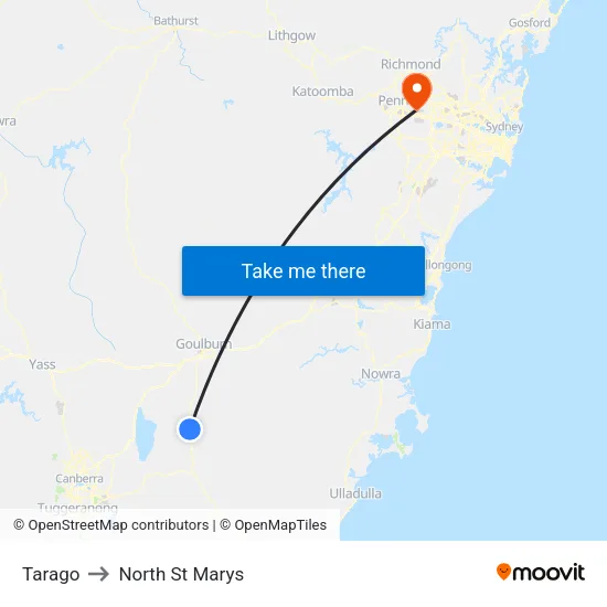 Tarago to North St Marys map