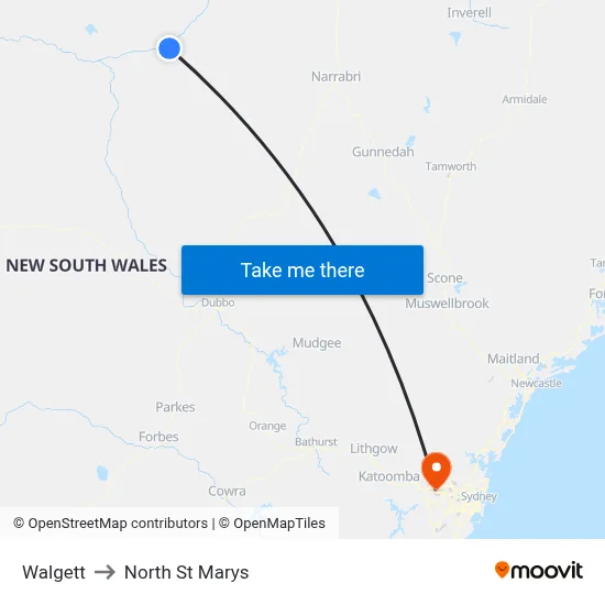 Walgett to North St Marys map