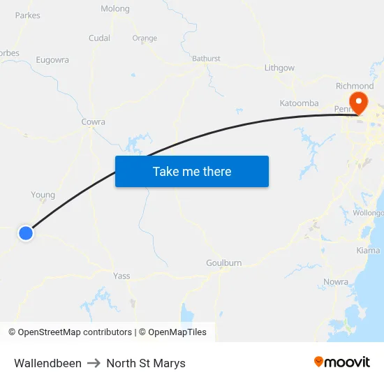 Wallendbeen to North St Marys map