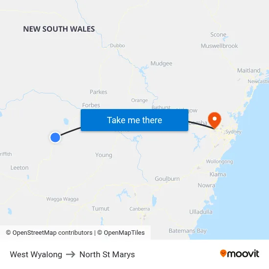 West Wyalong to North St Marys map