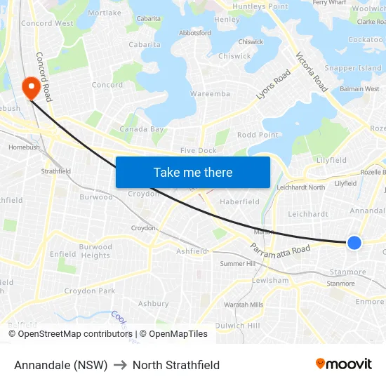 Annandale (NSW) to North Strathfield map