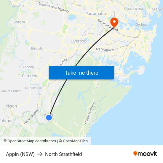 Appin (NSW) to North Strathfield map