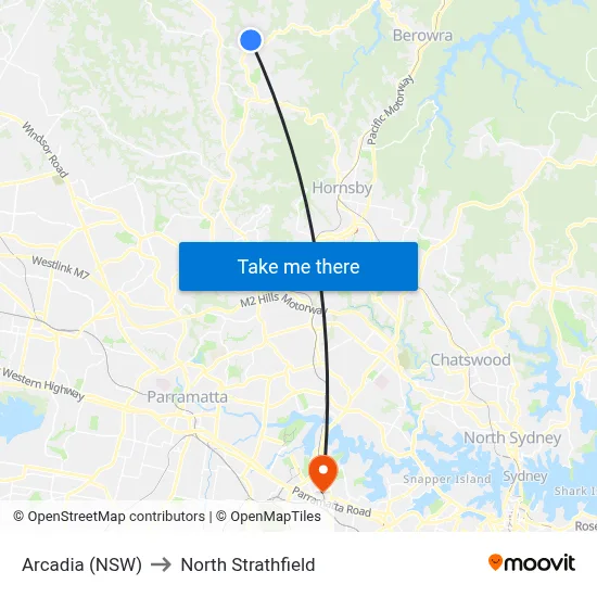 Arcadia (NSW) to North Strathfield map
