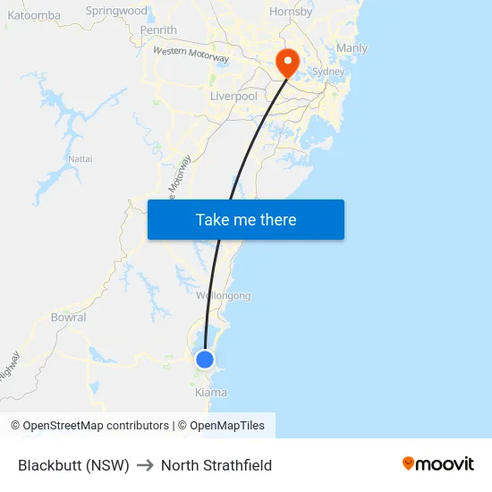 Blackbutt (NSW) to North Strathfield map
