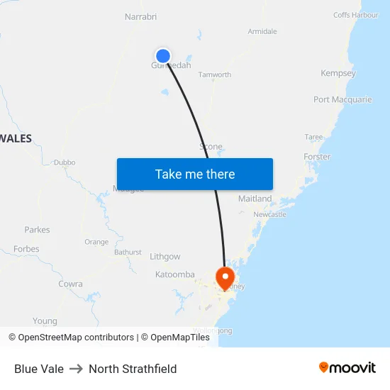 Blue Vale to North Strathfield map