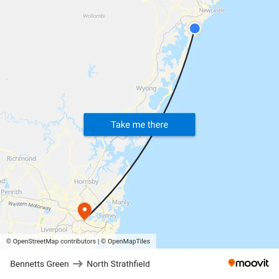Bennetts Green to North Strathfield map