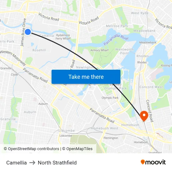 Camellia to North Strathfield map