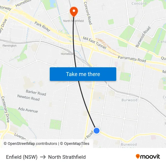 Enfield (NSW) to North Strathfield map