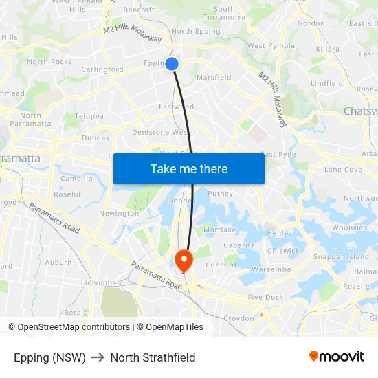 Epping (NSW) to North Strathfield map