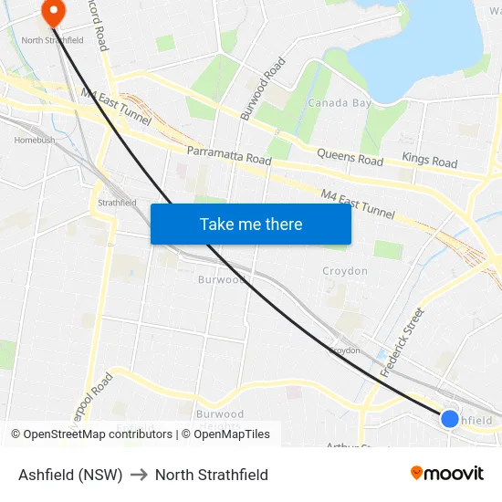 Ashfield (NSW) to North Strathfield map