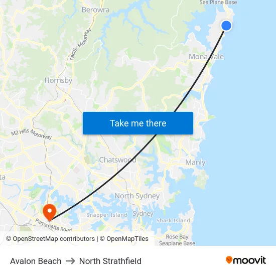 Avalon Beach to North Strathfield map