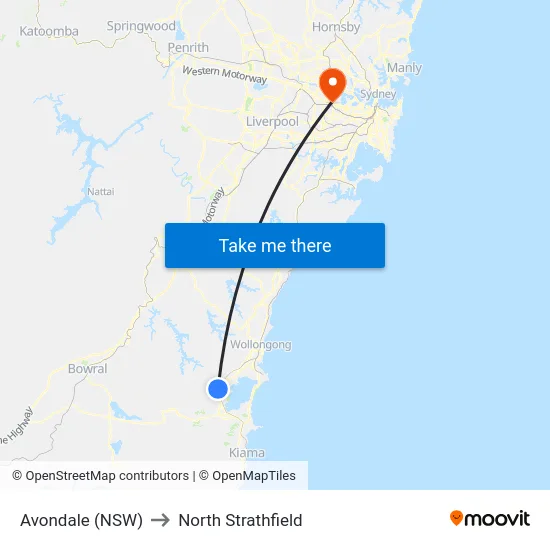 Avondale (NSW) to North Strathfield map