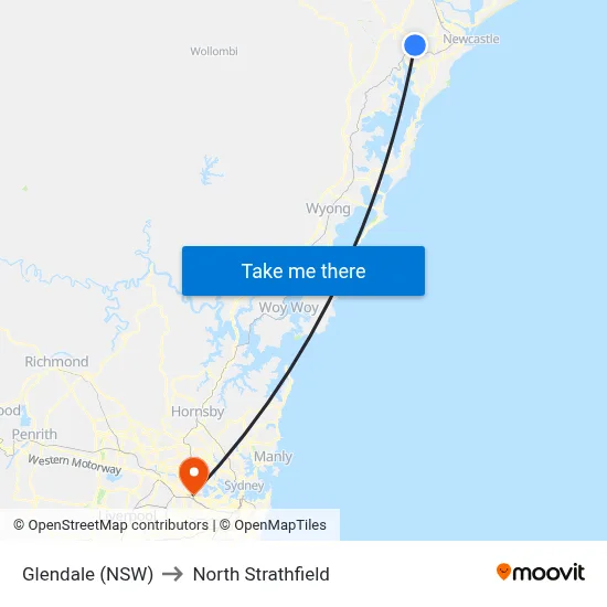 Glendale (NSW) to North Strathfield map