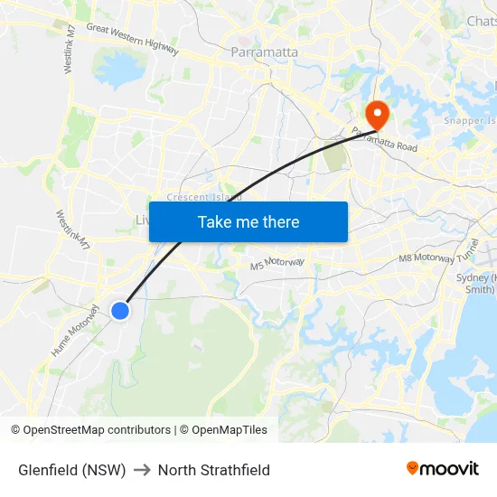 Glenfield (NSW) to North Strathfield map
