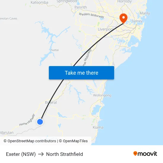 Exeter (NSW) to North Strathfield map
