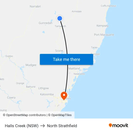 Halls Creek (NSW) to North Strathfield map