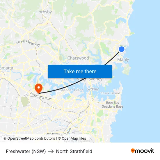 Freshwater (NSW) to North Strathfield map