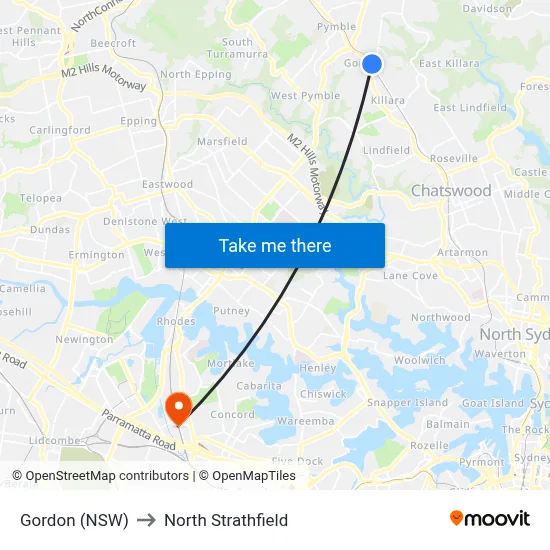 Gordon (NSW) to North Strathfield map