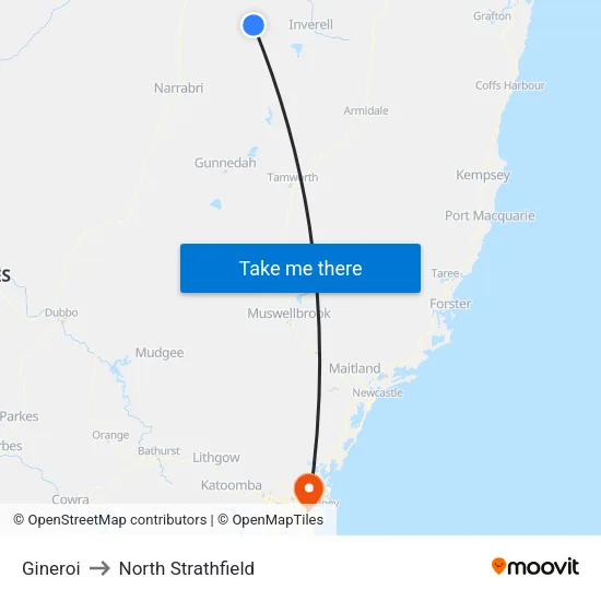Gineroi to North Strathfield map