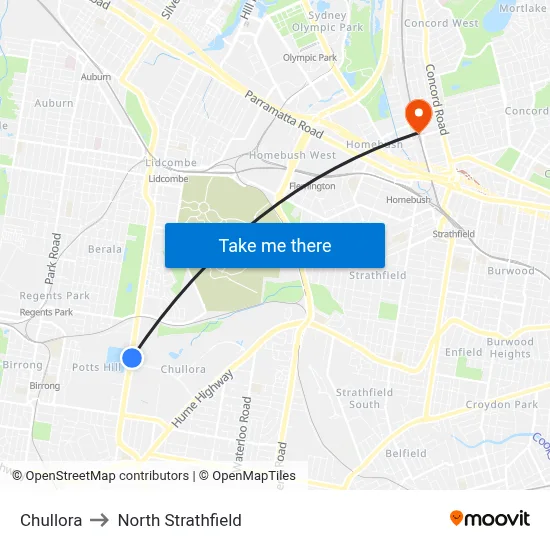 Chullora to North Strathfield map