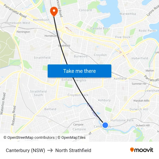 Canterbury (NSW) to North Strathfield map